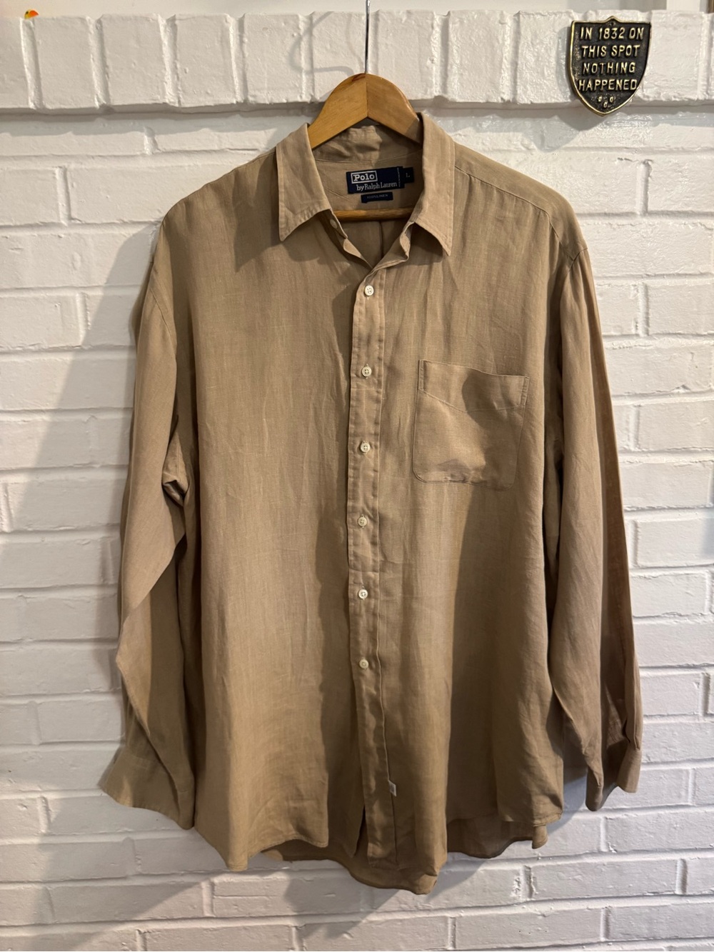 Polo by Ralph Lauren Men's Light Brown Long-Sleeve Button-Down Shirt